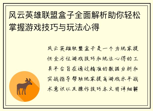 风云英雄联盟盒子全面解析助你轻松掌握游戏技巧与玩法心得